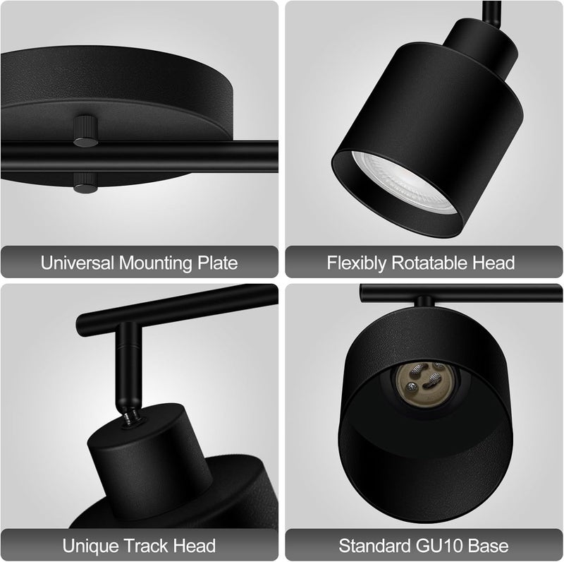 BoostArea Store 2-Light Led Track Lighting,Black Ceiling Lighting Fixtures,Wall Sconces Ceiling Spotlight with Foldable Light Arms for Kitchen, Closet, Bedroom,GU10 Socket, Bulbs Not Included - Image 4